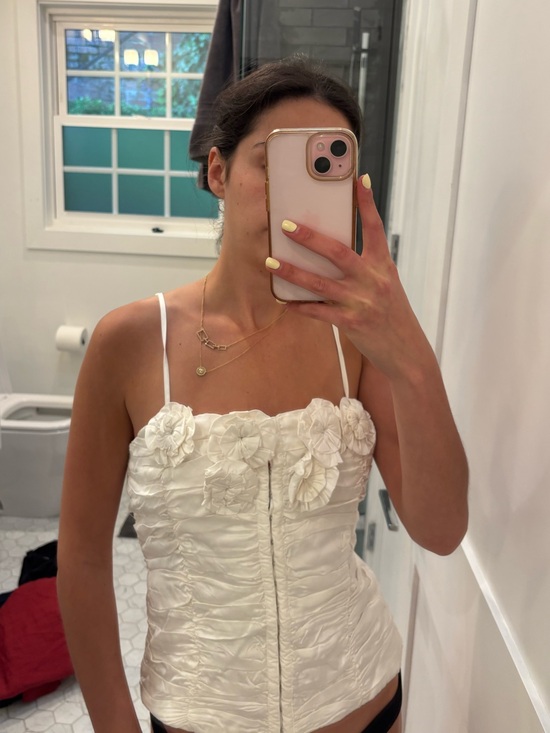 Zara Tops - Zara White Floral Appliqué Satin Corset Top
